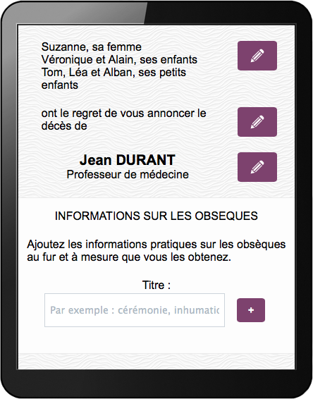 Ajouter les informations sur les obsèques