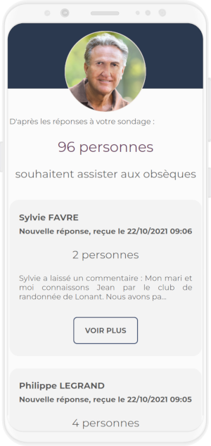 Exemples de réponses au sondage pour savoir qui assistera aux obseques