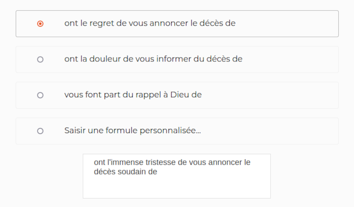 Choisir la formule pour annoncer le décès