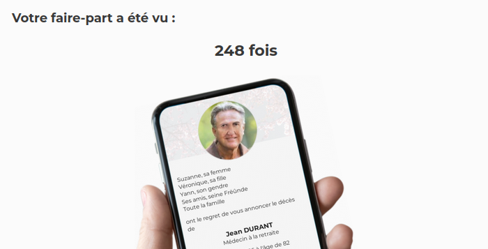 Nombre de vues d'un faire part de deces en ligne AFairePart