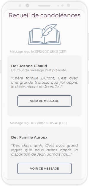 Exemples de messages reçus via le registre de condoléances en ligne