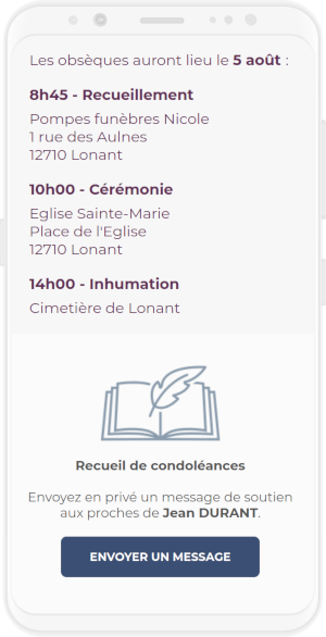 Registre de condoléances en ligne sur le faire-part de décès